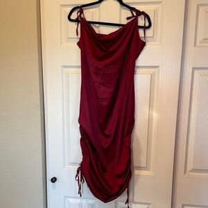 Red Adjustable Ruched Mini Dress